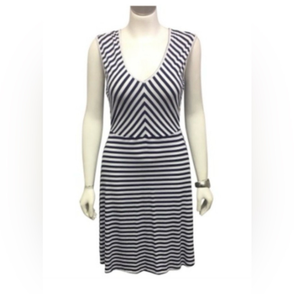 Boston Proper Navy and White Striped Midi Dress